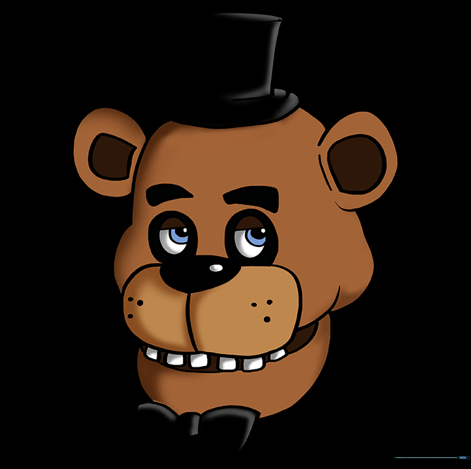 Fully colored illustration of Freddy Fazbear with his signature brown fur and black accessories.