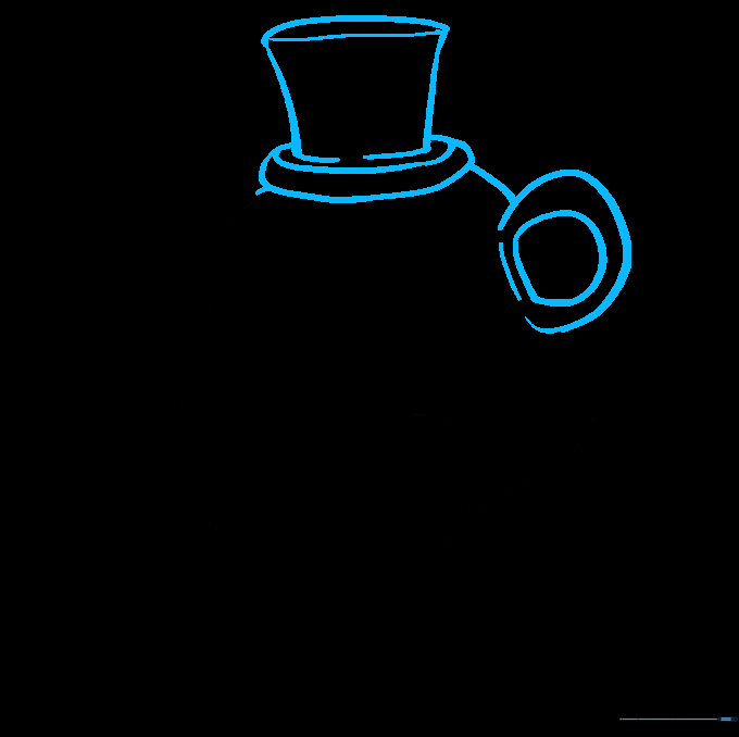 Line art showing the construction of Freddy's top hat and one ear.