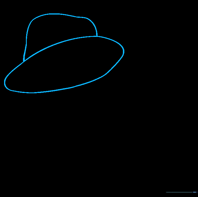 Pencil sketch showing the initial oval shape for the brim of Freddy Krueger's hat.