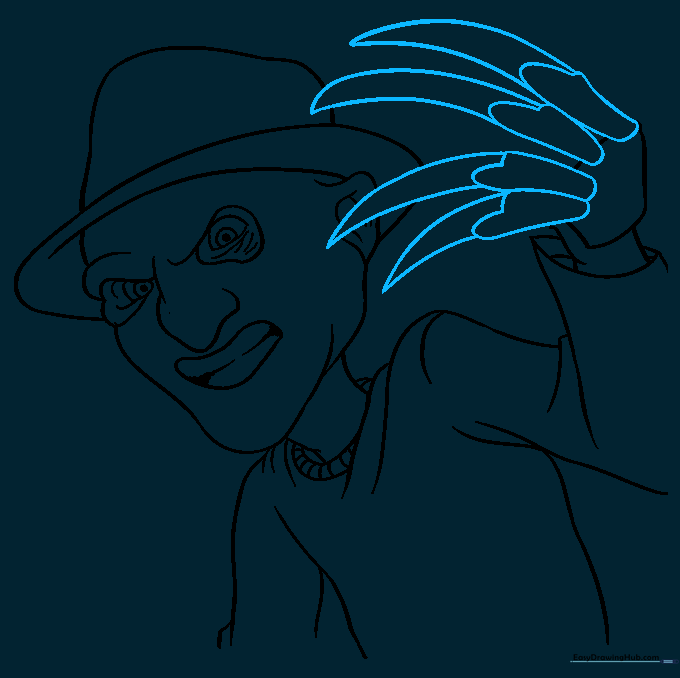 Adding the iconic claw fingers to the hand sketch.