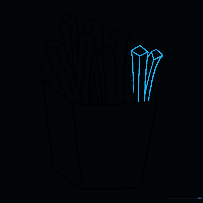 Filling in the remaining empty spaces with more fries to complete the drawing.