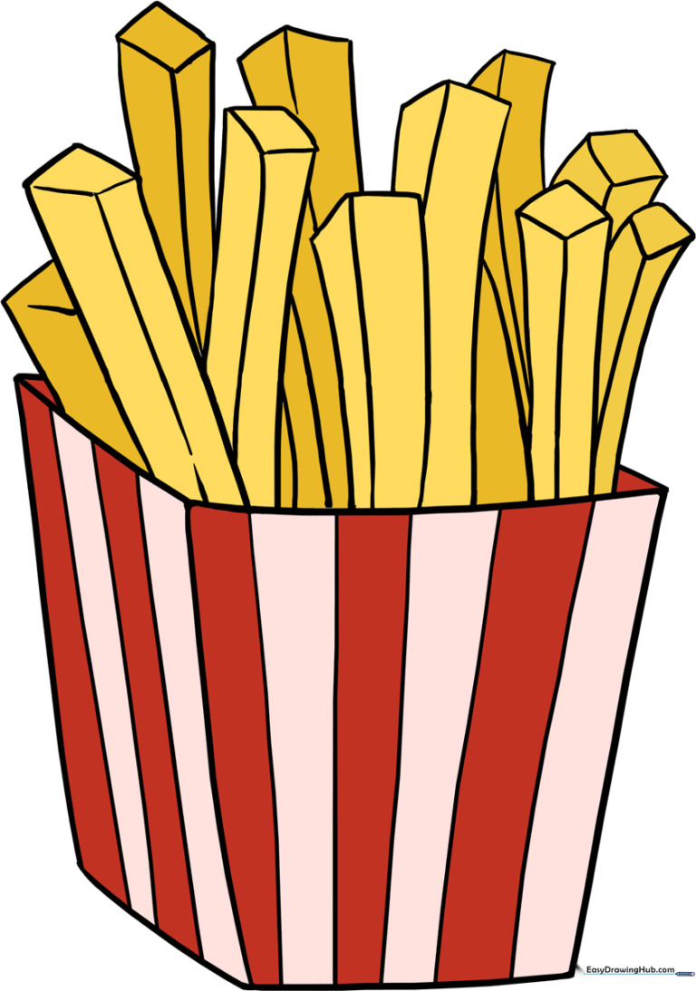 A colorful, finished illustration of a box of french fries, perfect for art projects.