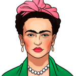 A vibrant, finished portrait of Frida Kahlo with her signature floral crown and bold style.