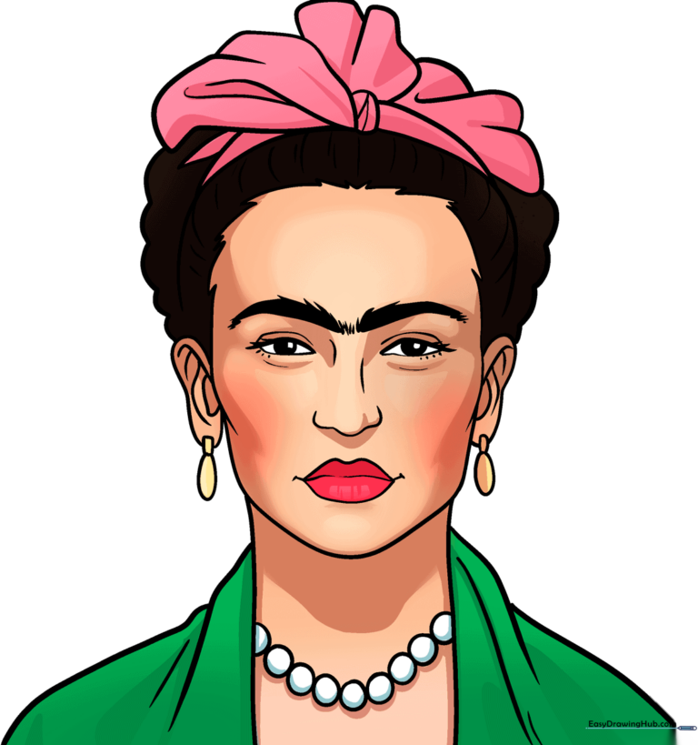 A vibrant, finished portrait of Frida Kahlo with her signature floral crown and bold style.