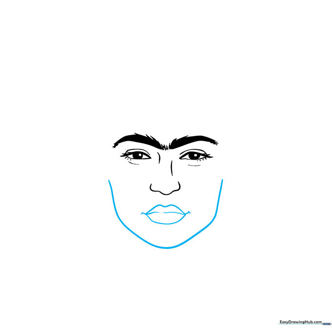 Pencil sketch of the lower half of a face, showing the mouth and the outline of the chin and jaw.