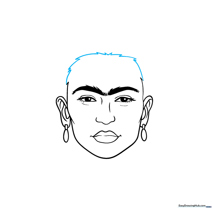 Pencil sketch showing the hairline added to the top of the forehead.