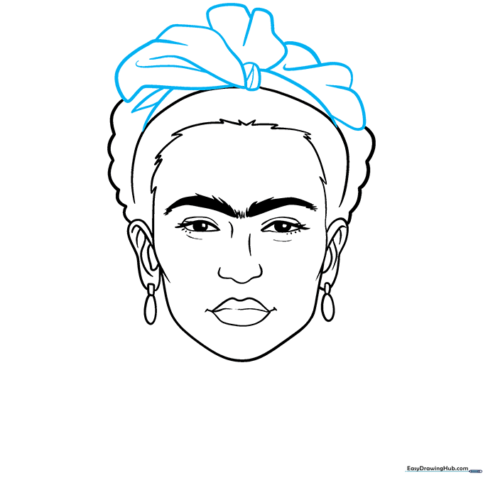 Pencil sketch showing the addition of a floral headdress on top of the hair.