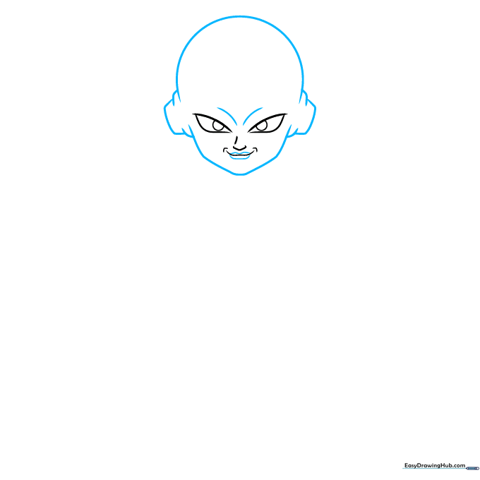 Outlining the rounded head shape and ear details for the Frieza character.