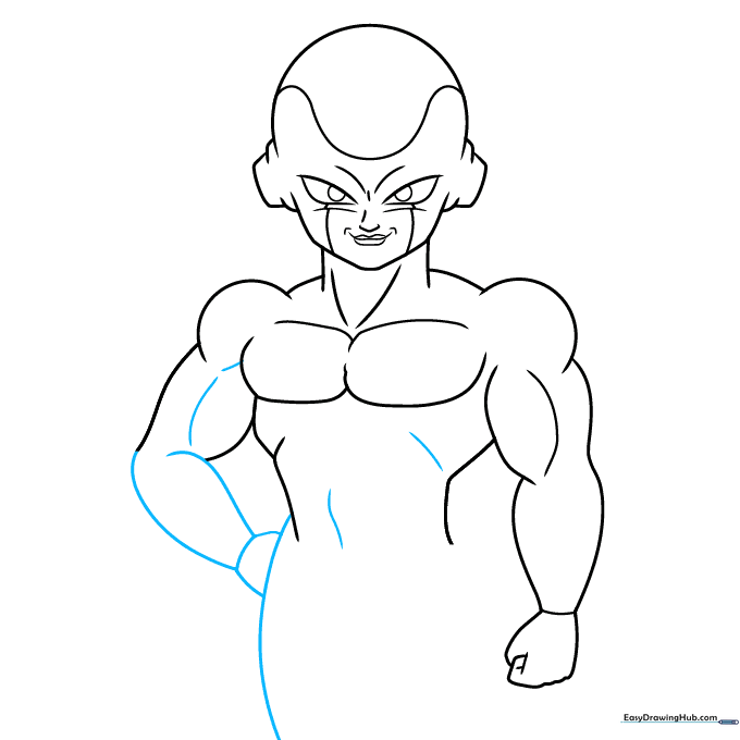 Adding abdominal muscle detail and completing the arm structure.