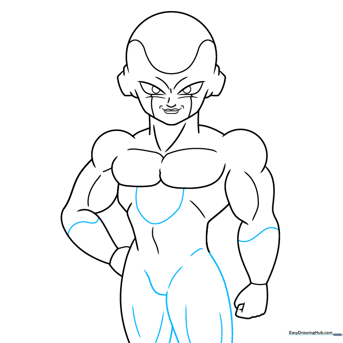 Drawing the legs and adding details to the bio-suit armor.
