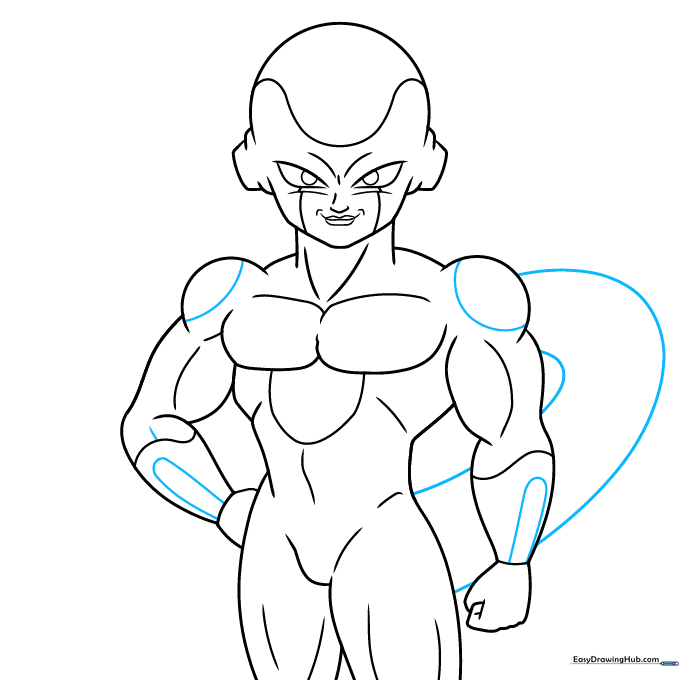 Adding armor details to shoulders and starting the long tail.