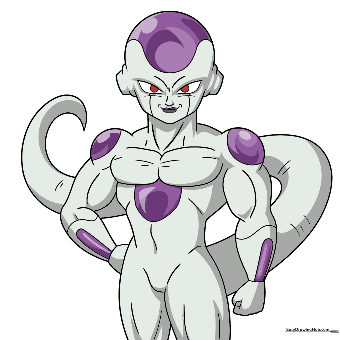 Full-color illustration of Frieza with his signature grey and purple color palette.