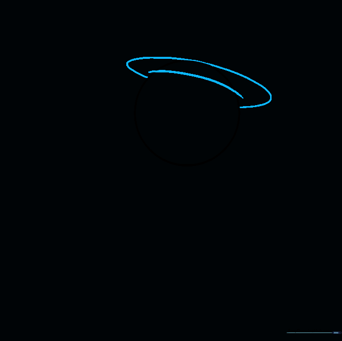 Drawing the brim of a top hat resting on top of the snowman's head using a wide oval shape.