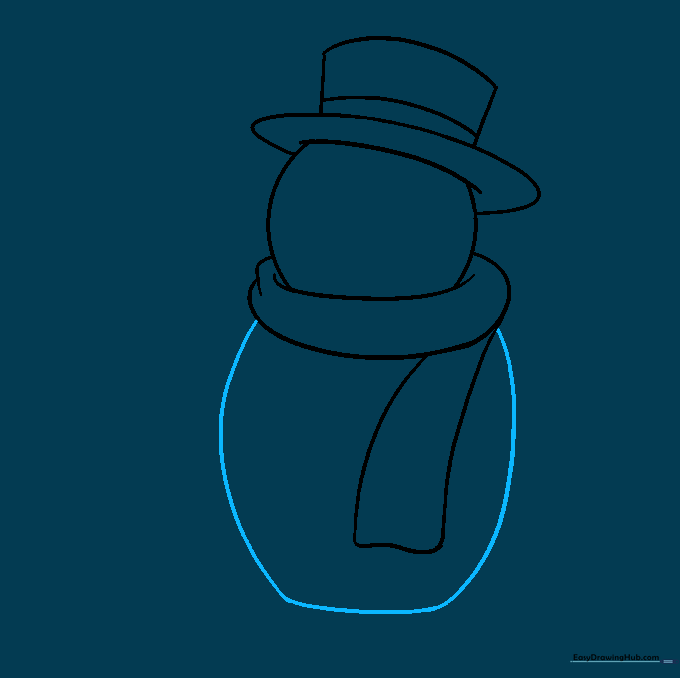 Adding the large, rounded body of the snowman extending down from the scarf.