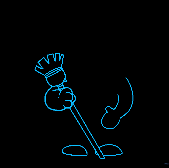 Adding twig arms, feet, and a broomstick to the snowman's body.