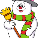 A colorful, finished illustration of Frosty the Snowman standing in the snow.
