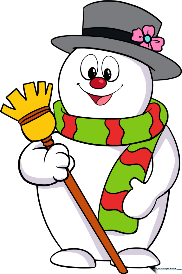 A colorful, finished illustration of Frosty the Snowman standing in the snow.