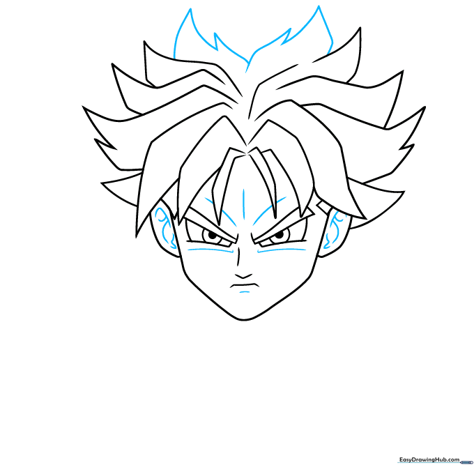 Detailed sketch showing refined ear contours and finalized hair spikes.