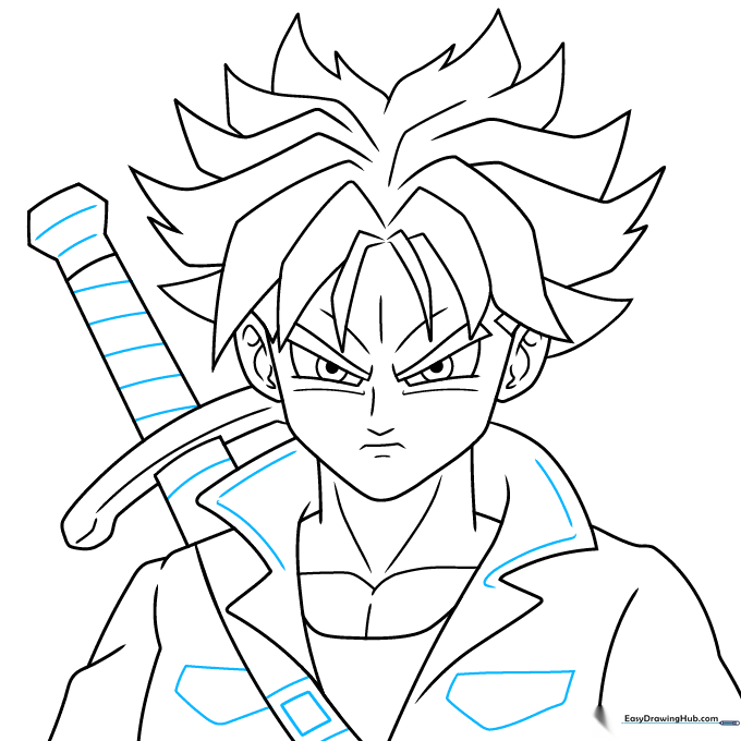 Adding small details like the sword strap buckle and chest pockets to the jacket.