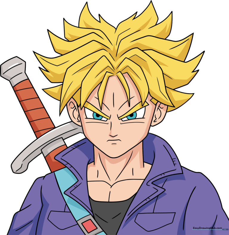 Completed colored drawing of Future Trunks from Dragon Ball, featured tutorial image.