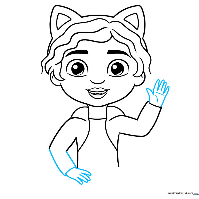 Detailed view of Gabby's hand and arm construction using basic geometric shapes.