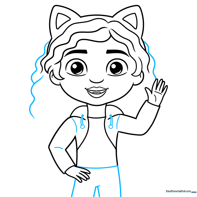Sketch showing the lower body and additional hair volume around Gabby's head.