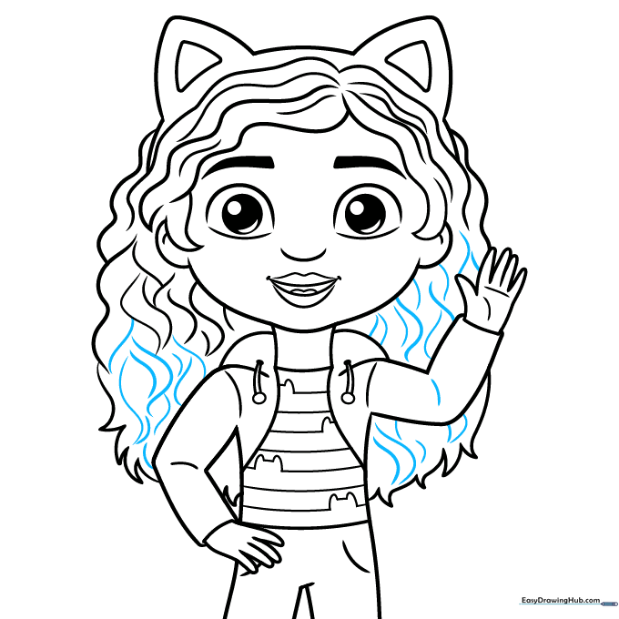 Final black ink outline of the Gabby character drawing.