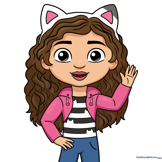 Fully colored drawing of Gabby from Gabby's Dollhouse.