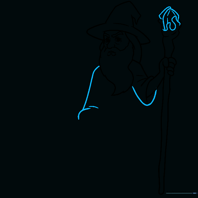 Detailed sketch of the crystal at the top of the wizard staff with geometric facets.
