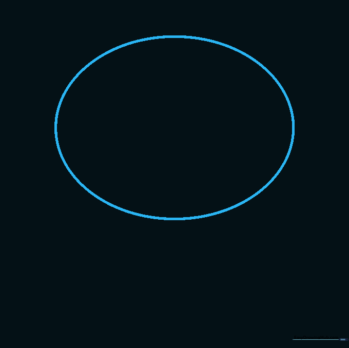 A light pencil sketch of a vertical oval on white paper, serving as the guide for a gas mask.