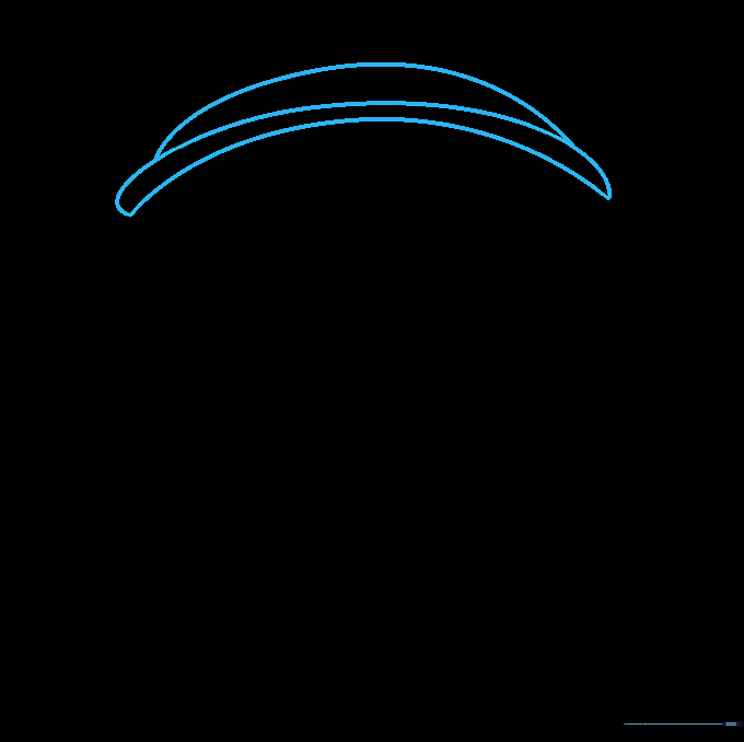 Adding curved lines to the top of the oval to define the forehead structure of the mask.