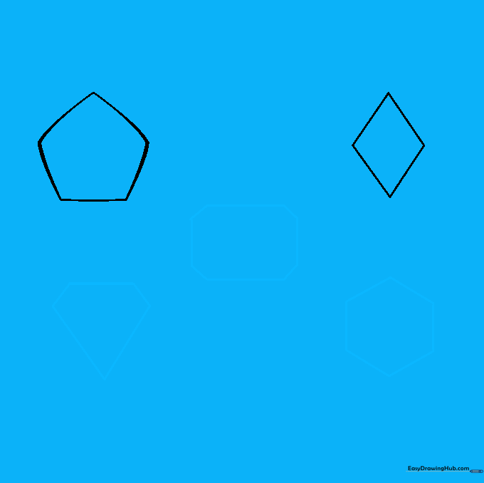 Drawing a hexagon and an open-ended triangle to represent different gemstone cuts.