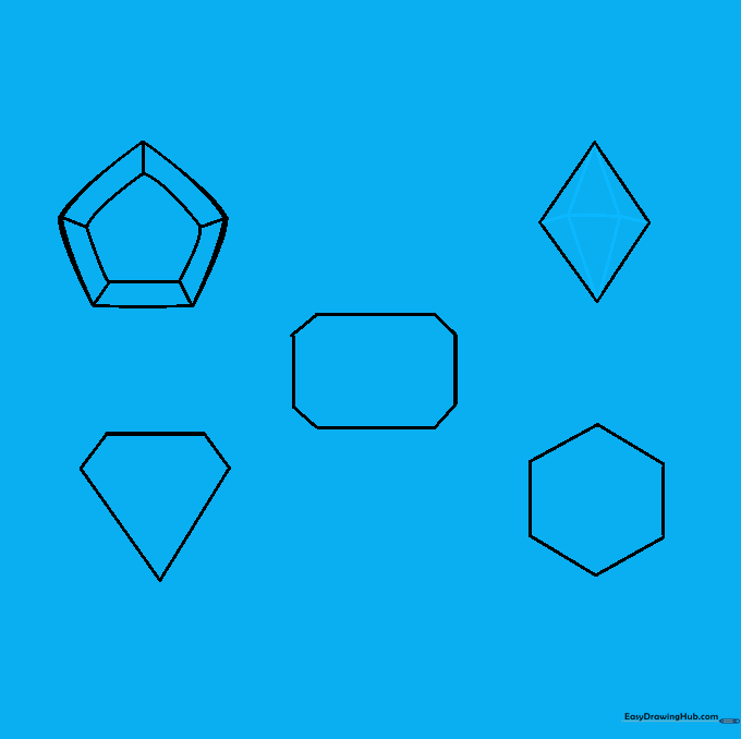 Dividing the diamond shape with a horizontal line and triangles to simulate facets.