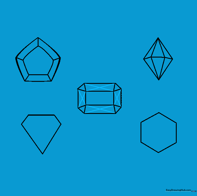 Drawing 'X' shapes within the facets of the central gem to add realistic detail.