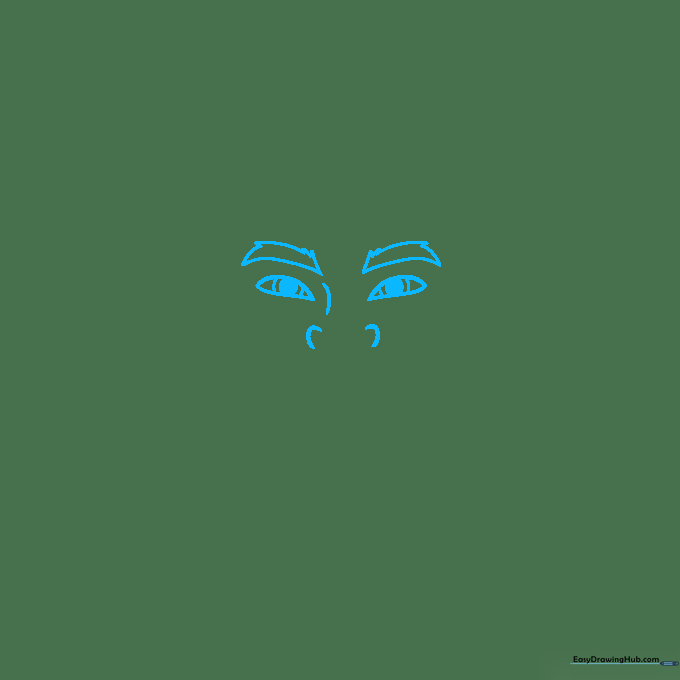 Close-up sketch of Genghis Khan's eyes and eyebrows using teardrop shapes and light guide lines.