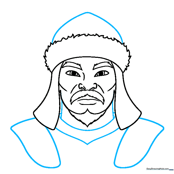 Adding the helmet dome and shoulder armor plates to the drawing.
