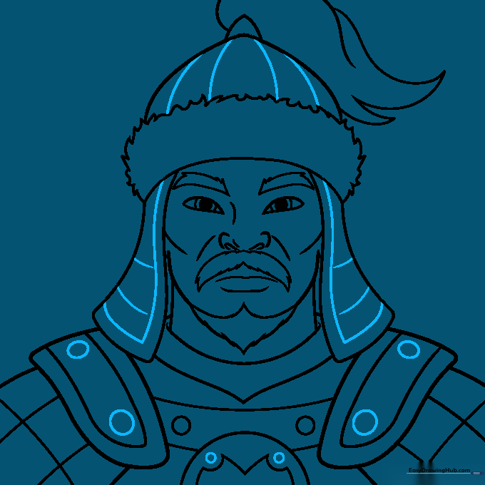 Adding rivets and helmet stripes to complete the armor design.