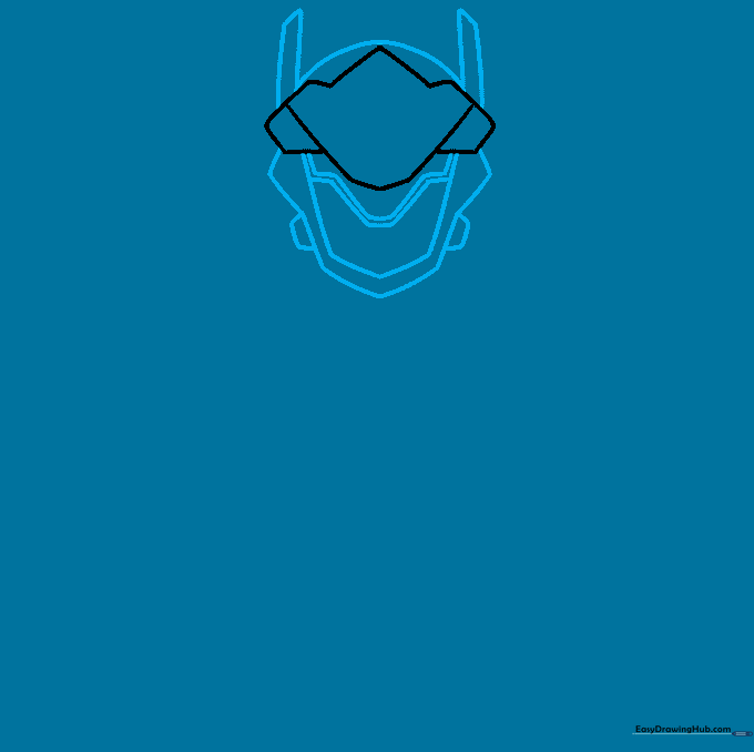 Adding geometric details to the mask, including eye slits and chin armor.