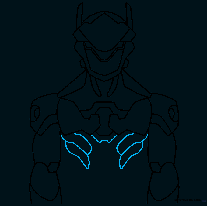 Adding rib-like armor details to the chest area.