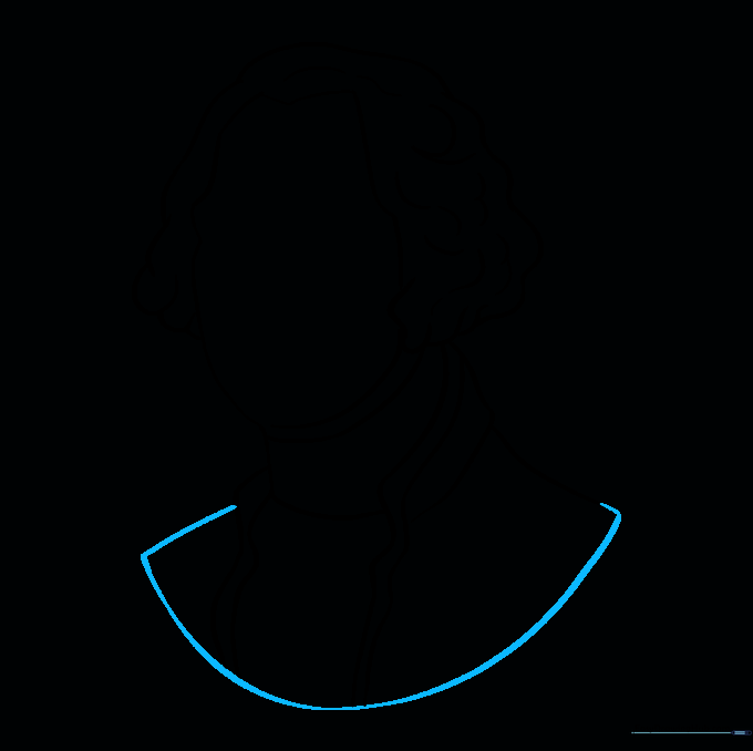 Drawing the shoulders to complete the bust shape of the portrait.