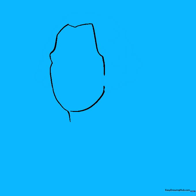 Drawing the hair and curls of George Washington using U-shaped lines.