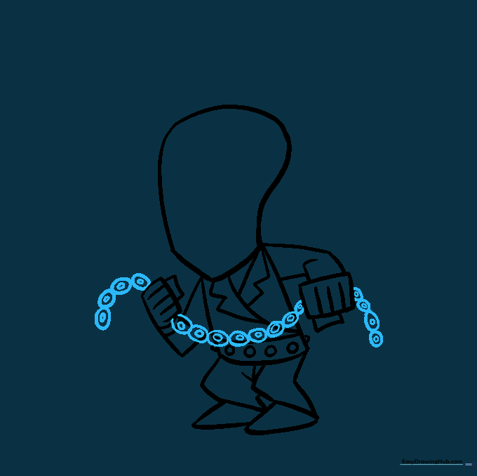 Adding a chain made of linked circles held in the character's hands.