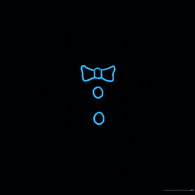 Two circular buttons and a bow tie added to the center of the gingerbread man's chest.