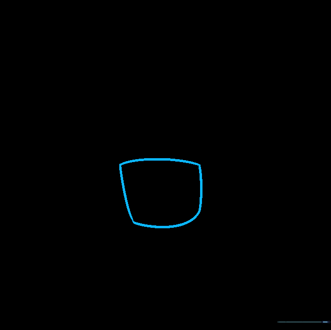 A single rectangular shape with rounded corners drawn in light pencil, representing the first lens of the glasses.