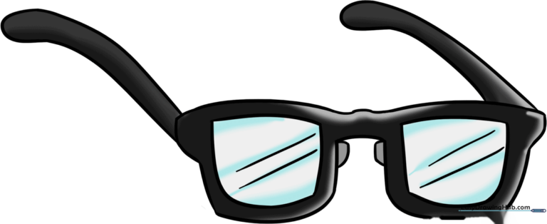 A colorful, finished drawing of stylish glasses, showcasing the final result of the tutorial.