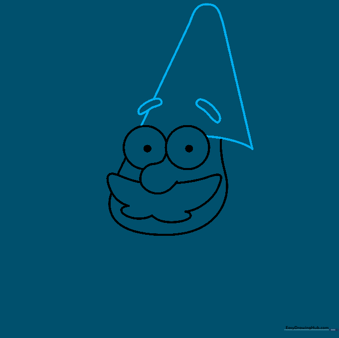 A tall, triangular hat and thick, expressive eyebrows added to the gnome's head.