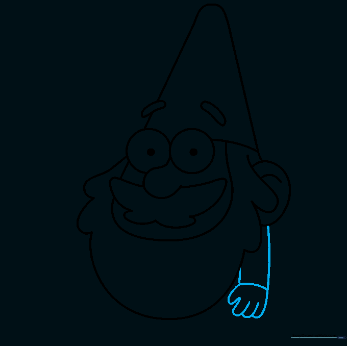 A cartoon arm with fingers drawn using overlapping curved lines.