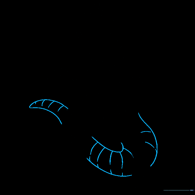 Godzilla's long, curved tail with banded markings.