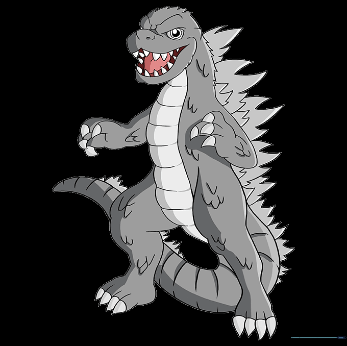 A fully colored, finished drawing of Godzilla.