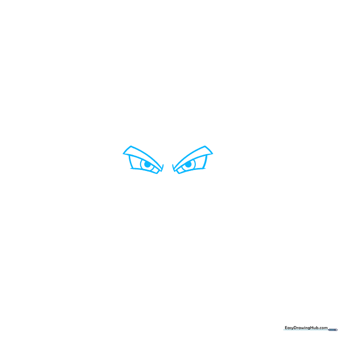 Close-up sketch of Gohan's rectangular anime eyes with pupils.